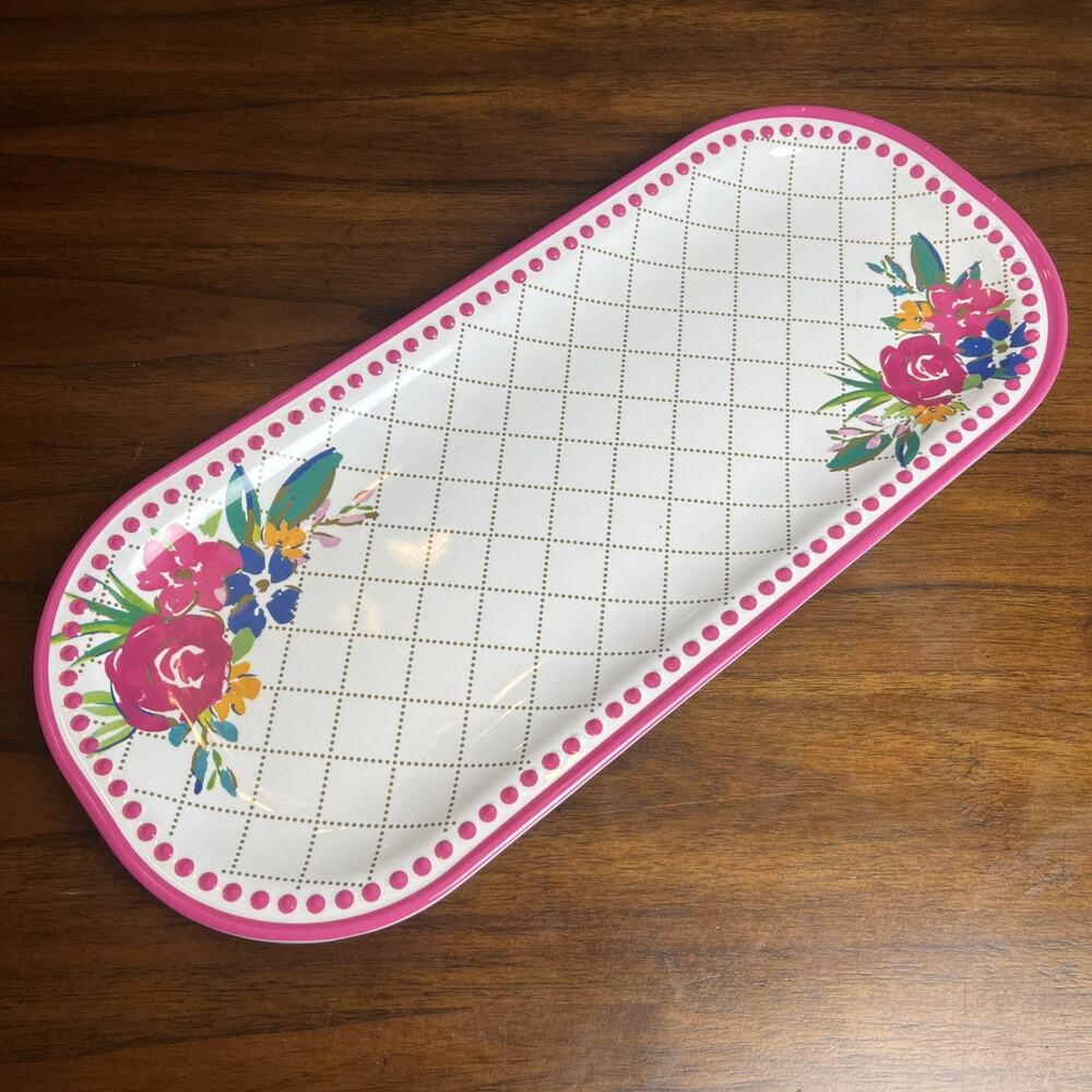 Pioneer Woman Cheery Blooms Pink Floral Melamine Serving Platter Tray 17"x7.38"